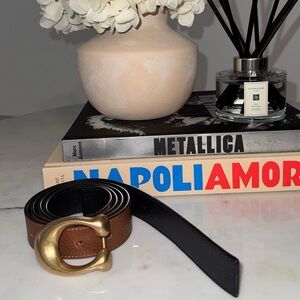 Coach Brown Leather Reversible Belt with Gold Buckle